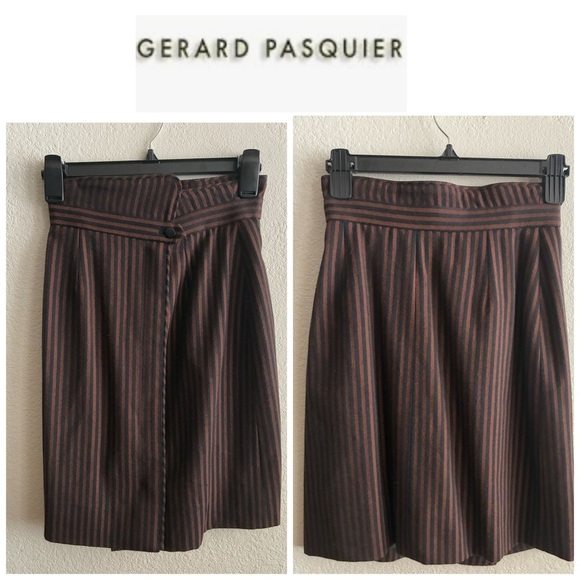 Vintage Gerard Pasquier Made in France 100% Wool Brown Striped Women's Skirt - Picture 2 of 11
